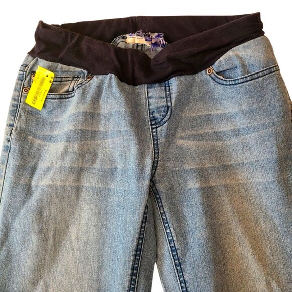 Maternity Jeans Below‎ The Bump Stretch Band Faded Denim Flare Legs Sz M - Picture 3 of 11